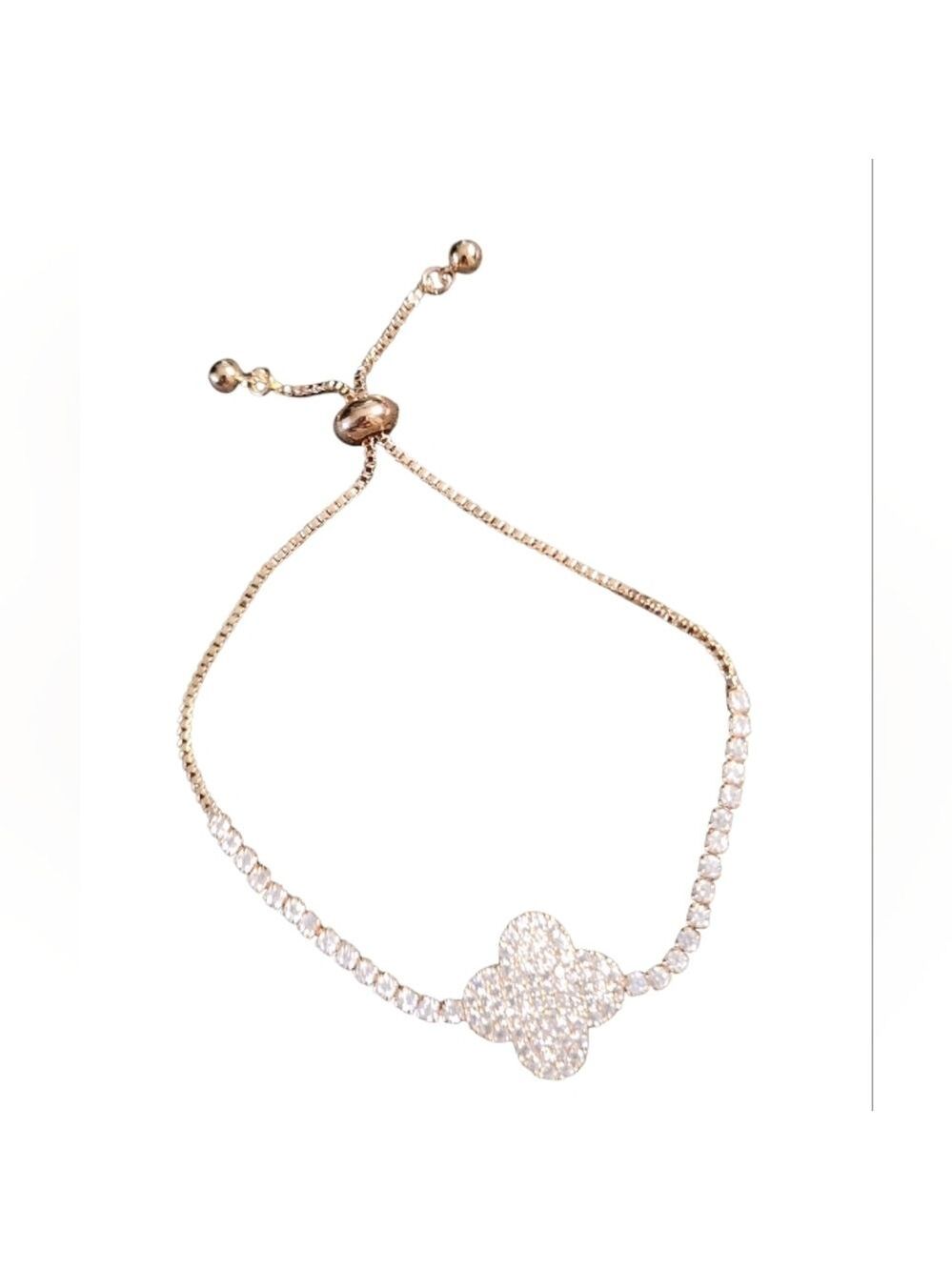 Pave' Crystal Clover Adjustable Goldtone Bracelet